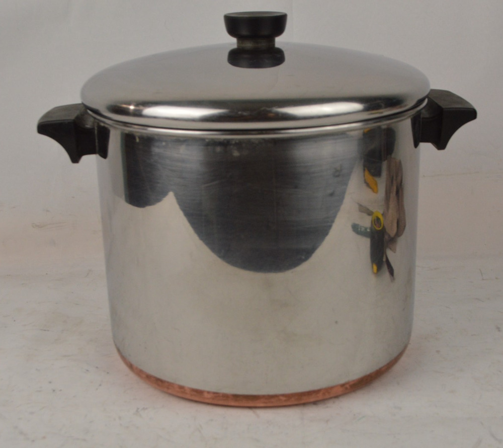 Revere Ware 8 Qt Stock Pot w/ Lid Copper Bottom Stainless Steel USA Clinton 1801